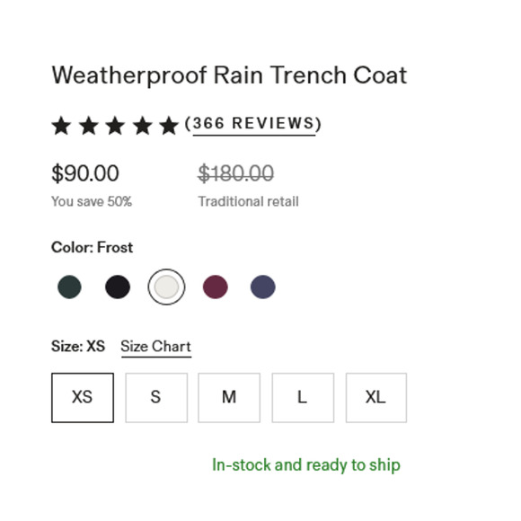 Quince Weatherproof Rain Trench Coat Dark Spruce Size XS NWT - Picture 5 of 9
